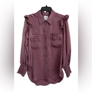 MISA Ruffle Long Sleeve Button Down Blouse